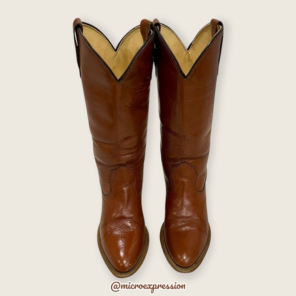 1990s Frye VINTAGE Pull On Brown Leather Low Heeled Cowboy Comfy Western Boot